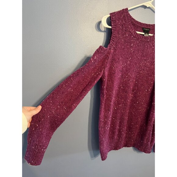 Ann Taylor Factory Burgundy/Purple Knitted Cold Shoulder Sweater Size Large - Picture 2 of 8